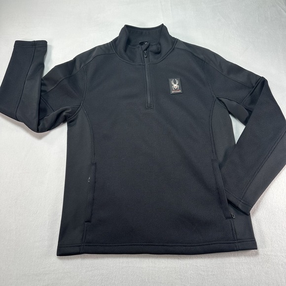 Spyder‎ Pullover Men's Medium Black Quarter Zip Performance Fleece Warm Jacket - Picture 1 of 8